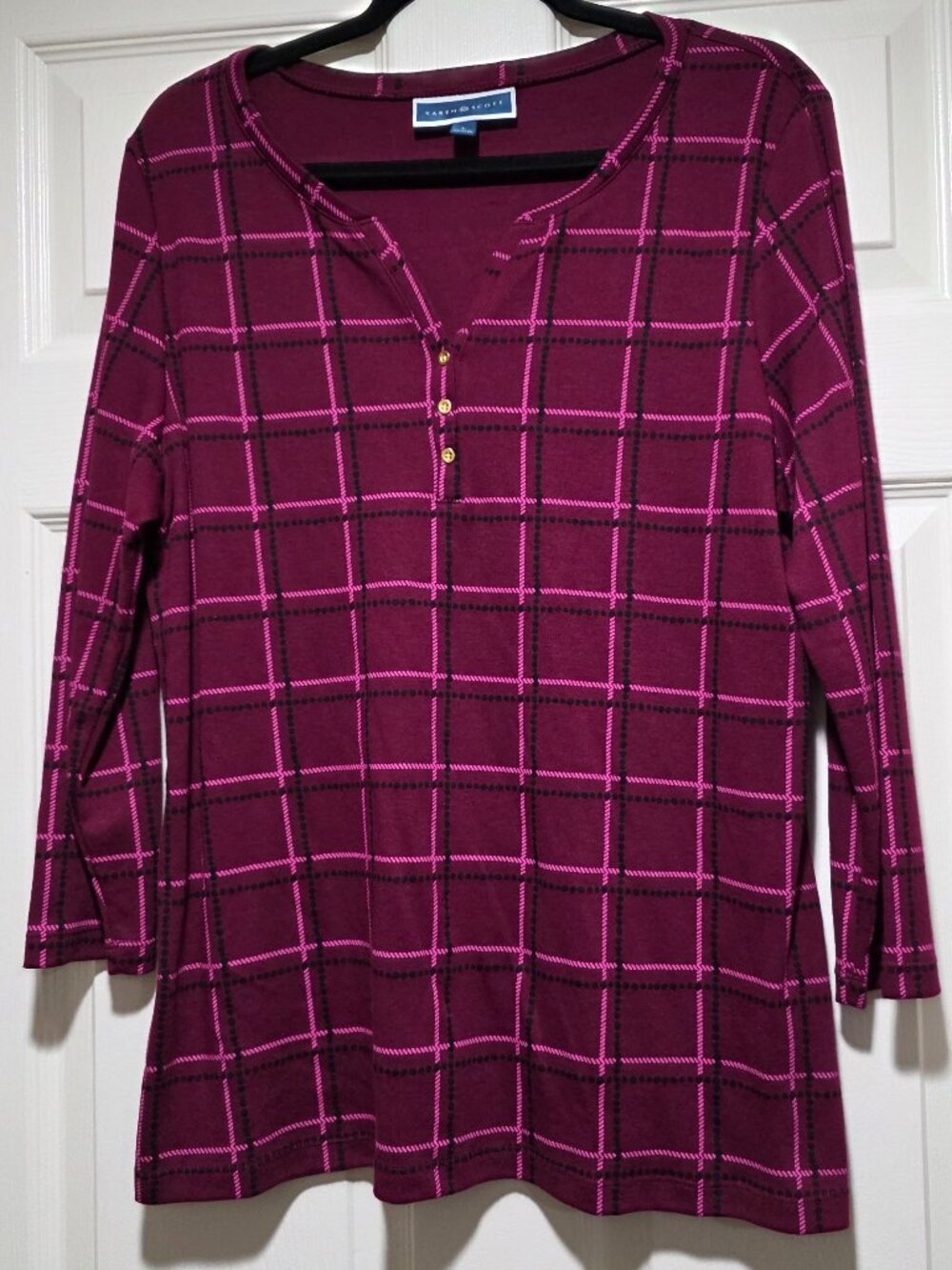 Karen Scott Red Gingham Long Sleeve Blouse
